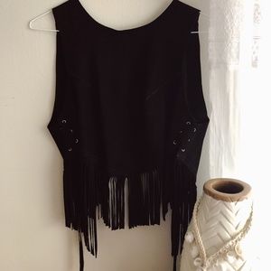 Western Leather Fringe Vest